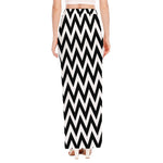 Black And White Zigzag Pattern Print High Slit Maxi Skirt