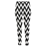 Black And White Zigzag Pattern Print High-Waisted Pocket Leggings