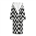 Black And White Zigzag Pattern Print Hooded Bathrobe
