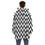 Black And White Zigzag Pattern Print Hoodie Blanket
