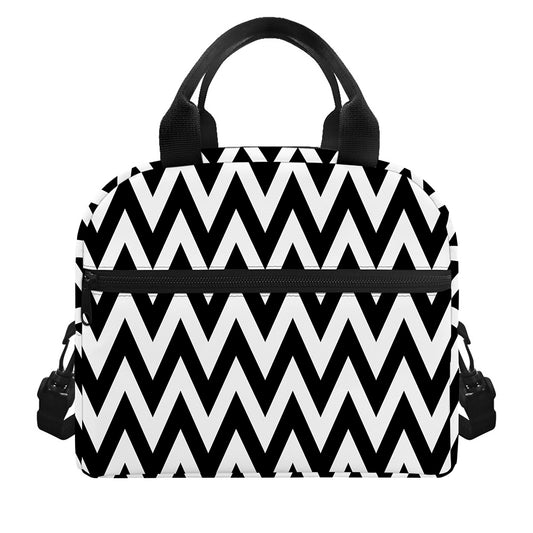 Black And White Zigzag Pattern Print Insulated Lunch Bag