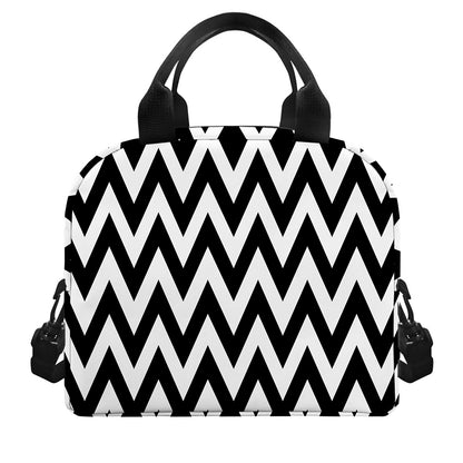 Black And White Zigzag Pattern Print Insulated Lunch Bag