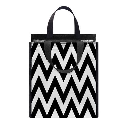 Black And White Zigzag Pattern Print Insulated Lunch Tote