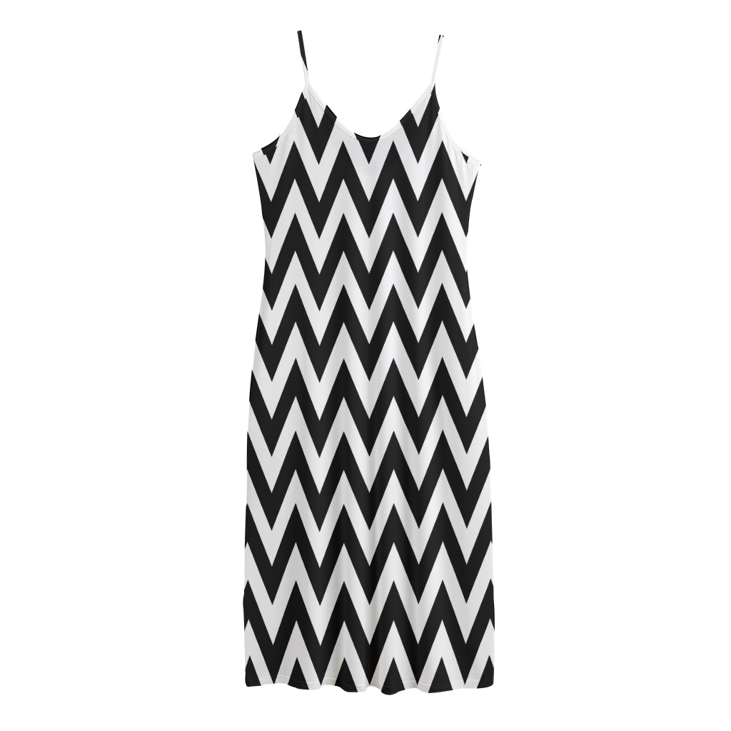 Black And White Zigzag Pattern Print Jersey Midi Cami Dress