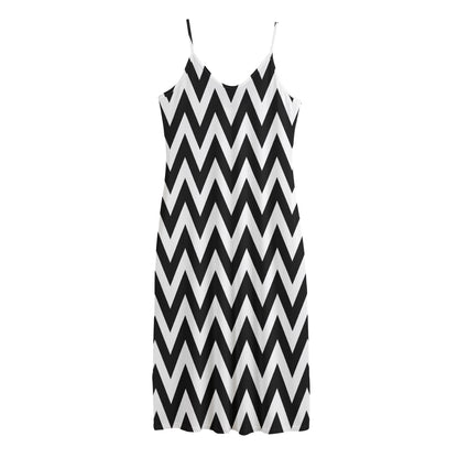 Black And White Zigzag Pattern Print Jersey Midi Cami Dress
