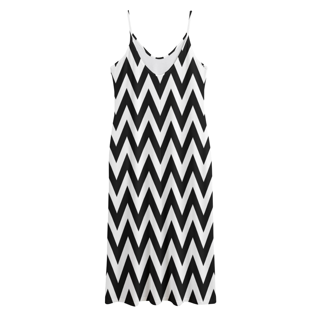Black And White Zigzag Pattern Print Jersey Midi Cami Dress