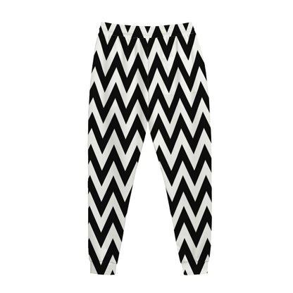 Black And White Zigzag Pattern Print Jogger Pants