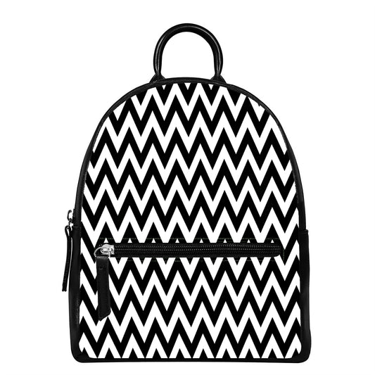 Black And White Zigzag Pattern Print Leather Backpack