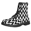 Black And White Zigzag Pattern Print Lace-Up Boots