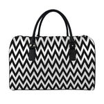 Black And White Zigzag Pattern Print Leather Duffle Bag