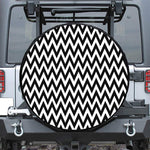 Black And White Zigzag Pattern Print Leather Spare Tire Cover