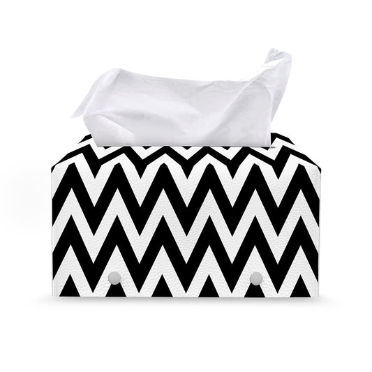 Black And White Zigzag Pattern Print Leather Tissue Box Cover