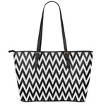 Black And White Zigzag Pattern Print Leather Tote Bag