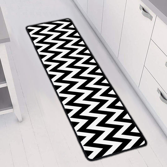 Black And White Zigzag Pattern Print Long Kitchen Mat