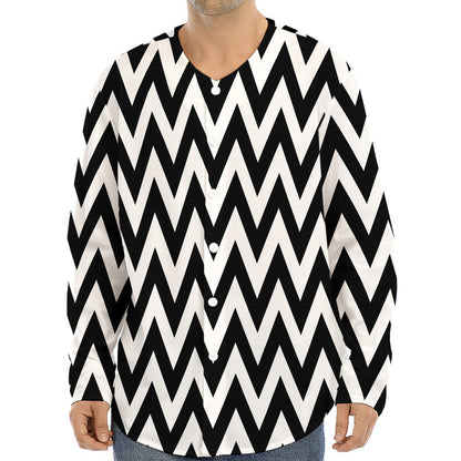 Black And White Zigzag Pattern Print Long Sleeve Baseball Jersey