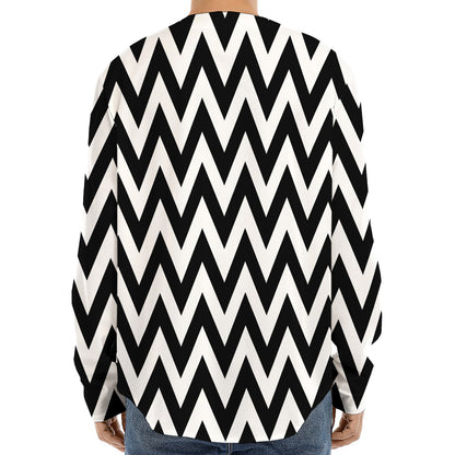 Black And White Zigzag Pattern Print Long Sleeve Baseball Jersey