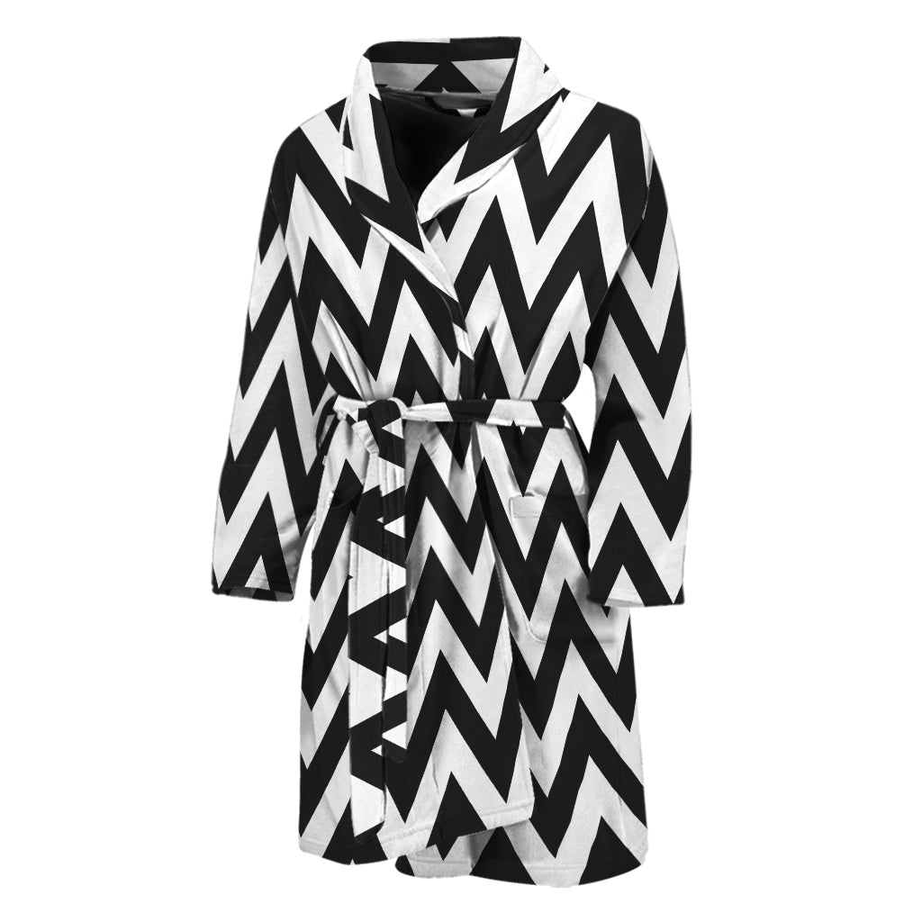 Black And White Zigzag Pattern Print Men's Bathrobe