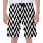 Black And White Zigzag Pattern Print Men's Beach Shorts