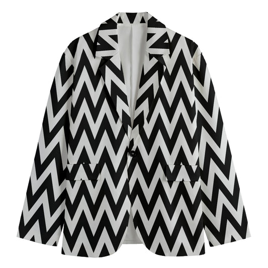 Black And White Zigzag Pattern Print Men's Blazer