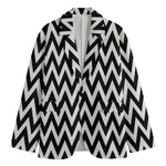 Black And White Zigzag Pattern Print Men's Blazer