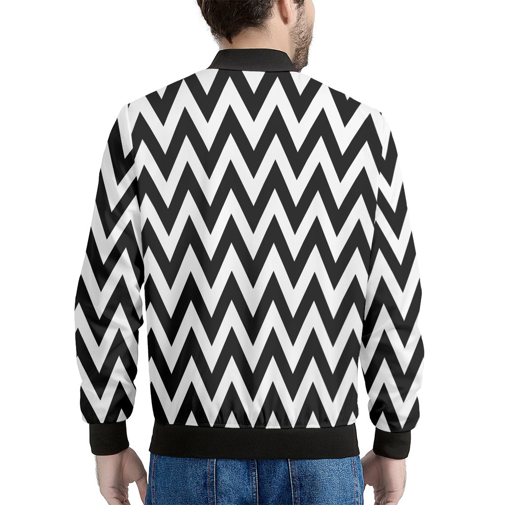 Black And White Zigzag Pattern Print Men's Bomber Jacket