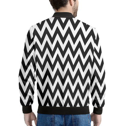 Black And White Zigzag Pattern Print Men's Bomber Jacket