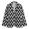 Black And White Zigzag Pattern Print Men's Cotton Blazer