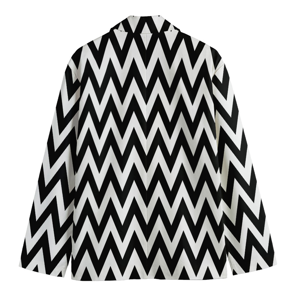 Black And White Zigzag Pattern Print Men's Cotton Blazer