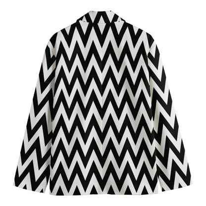 Black And White Zigzag Pattern Print Men's Cotton Blazer