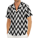 Black And White Zigzag Pattern Print Men's Deep V-Neck Shirt