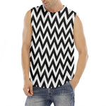 Black And White Zigzag Pattern Print Men's Fitness Tank Top
