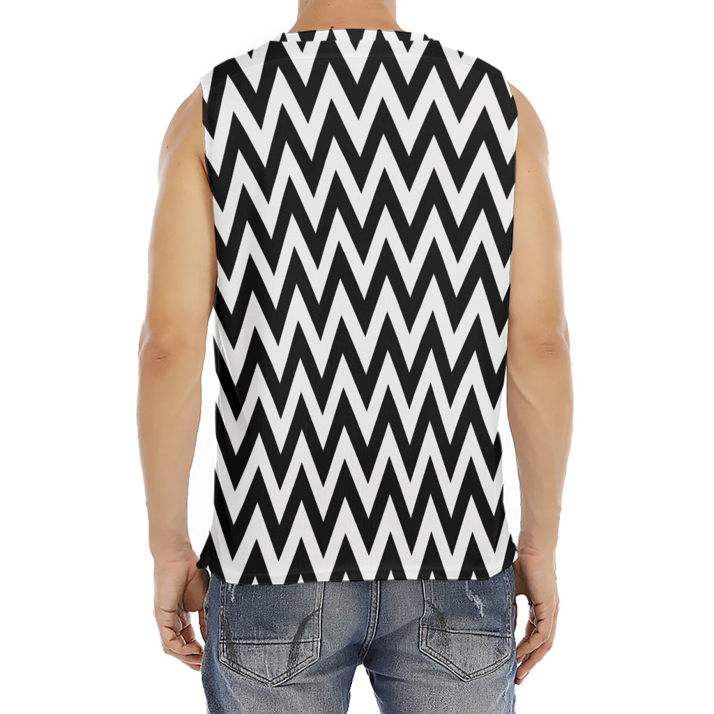 Black And White Zigzag Pattern Print Men's Fitness Tank Top