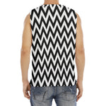 Black And White Zigzag Pattern Print Men's Fitness Tank Top