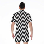 Black And White Zigzag Pattern Print Men's Rompers
