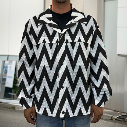 Black And White Zigzag Pattern Print Men's Shirt Jacket