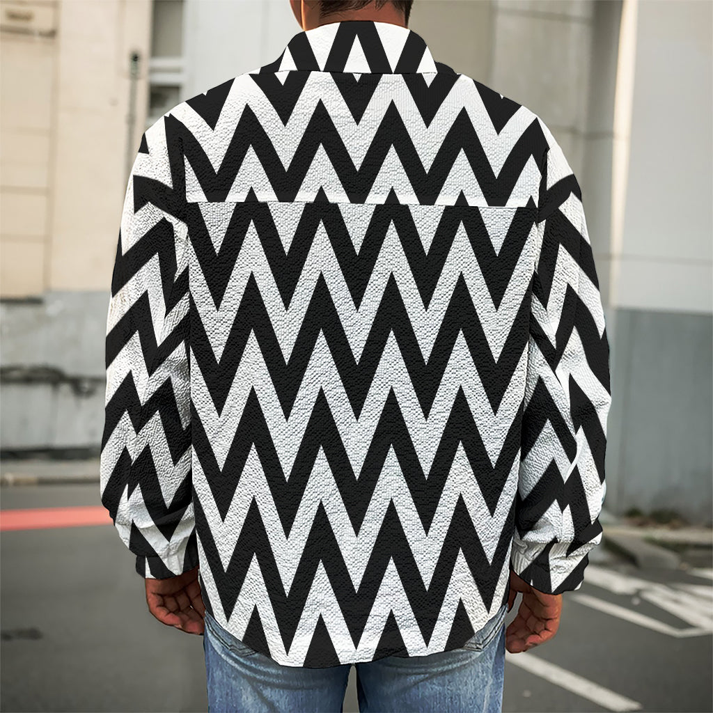 Black And White Zigzag Pattern Print Men's Shirt Jacket