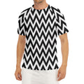 Black And White Zigzag Pattern Print Men's Short Sleeve Rash Guard