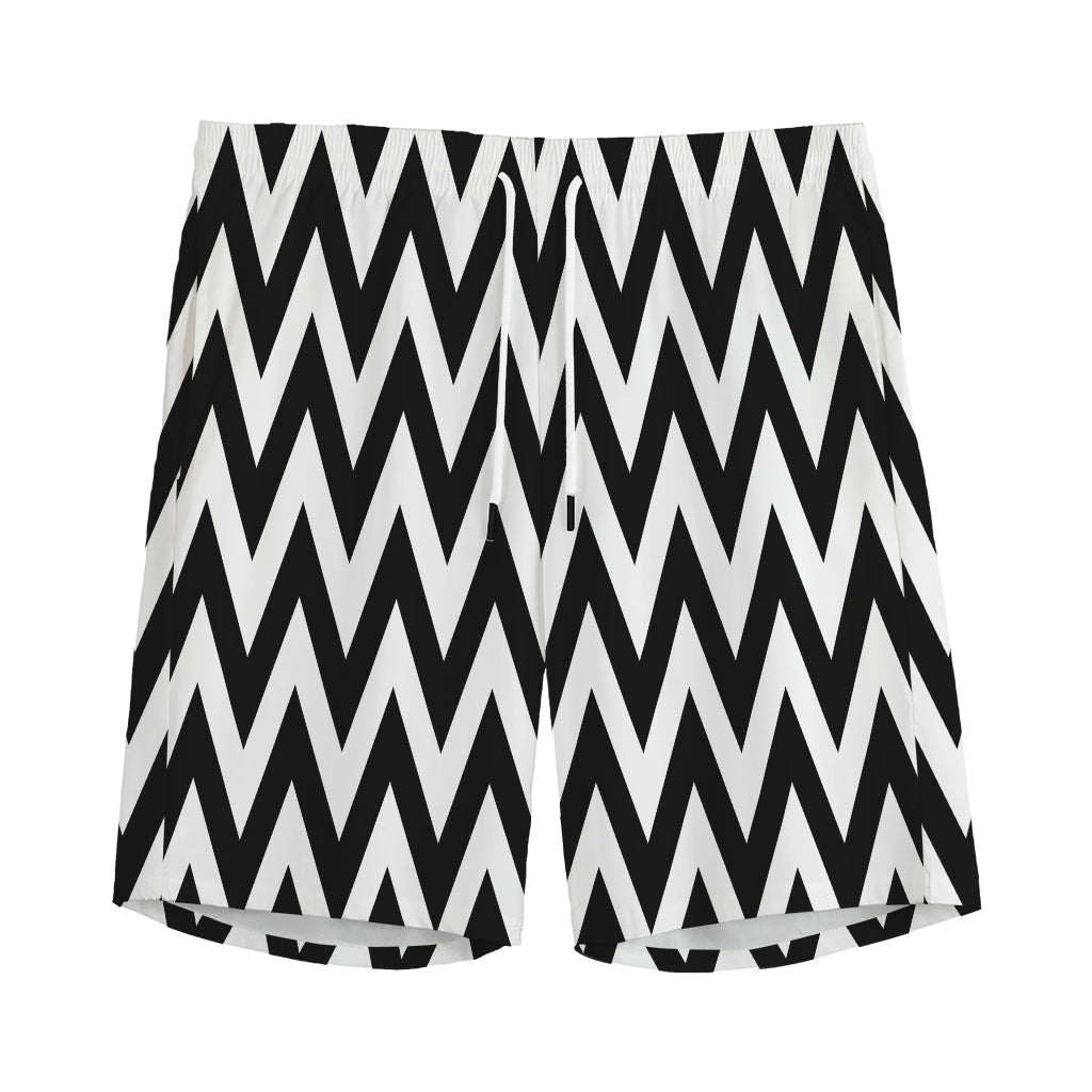 Black And White Zigzag Pattern Print Men's Sports Shorts