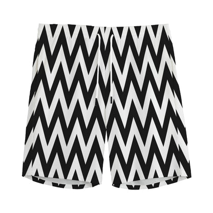 Black And White Zigzag Pattern Print Men's Sports Shorts