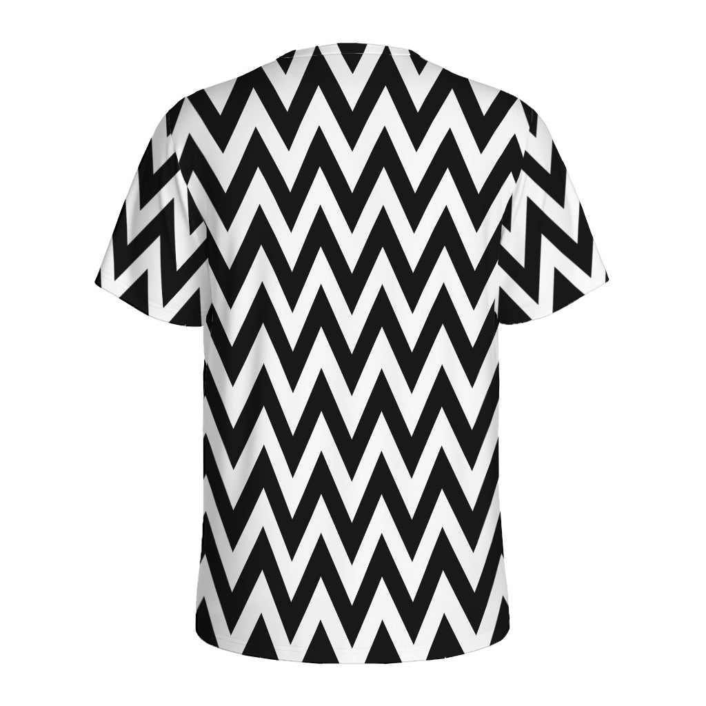 Black And White Zigzag Pattern Print Men's Sports T-Shirt