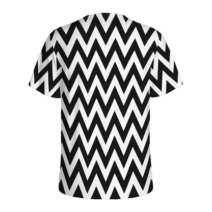 Black And White Zigzag Pattern Print Men's Sports T-Shirt