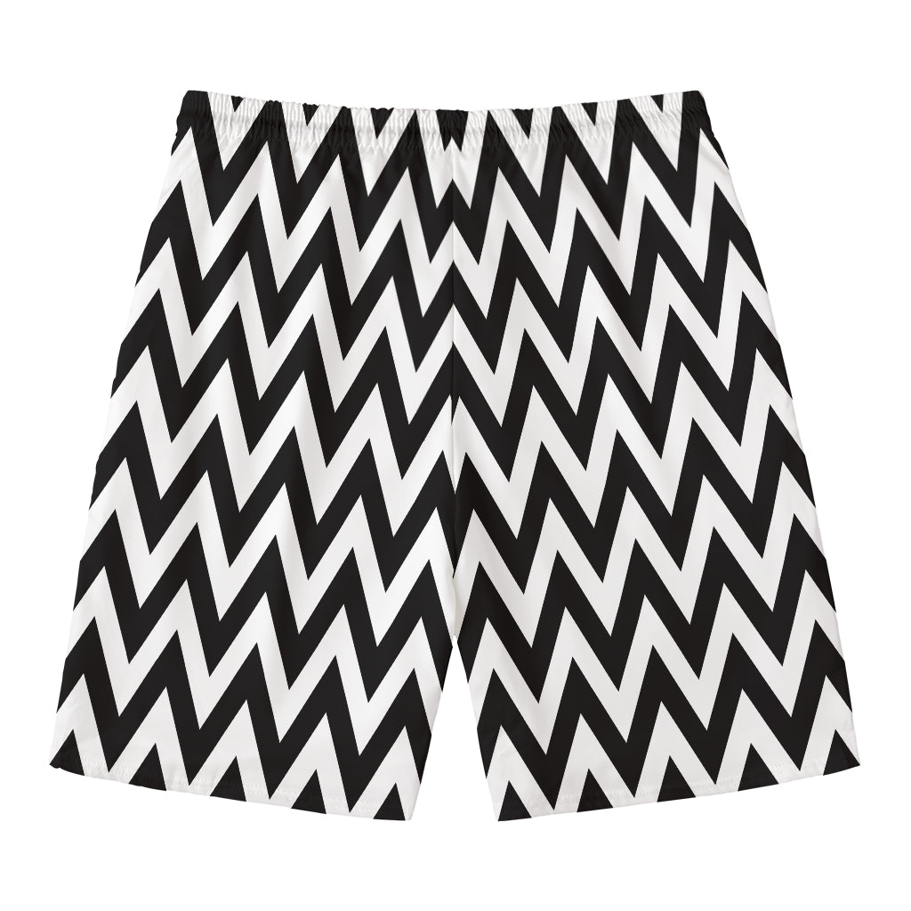 Black And White Zigzag Pattern Print Men's Swim Trunks