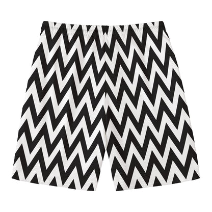 Black And White Zigzag Pattern Print Men's Swim Trunks