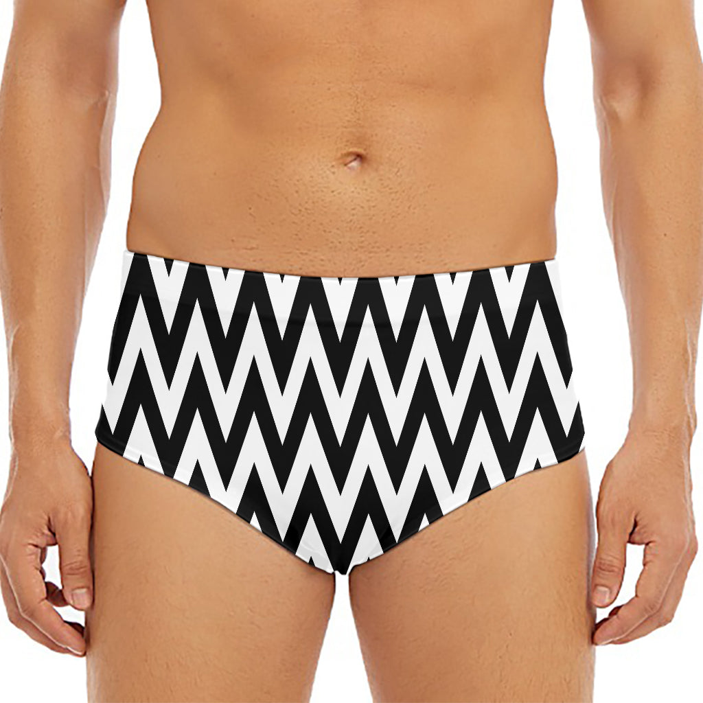 Black And White Zigzag Pattern Print Men's Triangle Swim Briefs