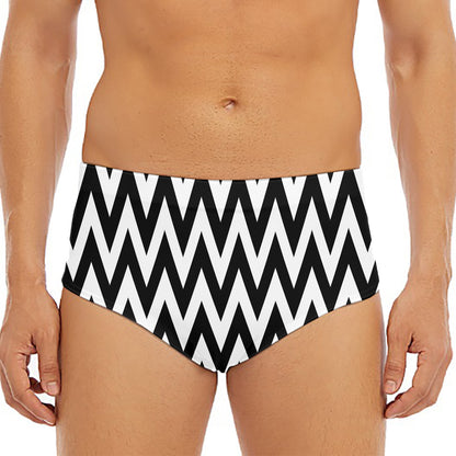 Black And White Zigzag Pattern Print Men's Triangle Swim Briefs