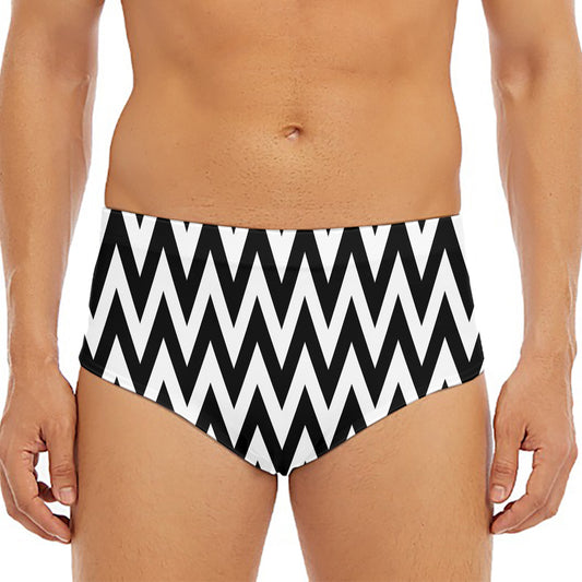Black And White Zigzag Pattern Print Men's Triangle Swim Briefs