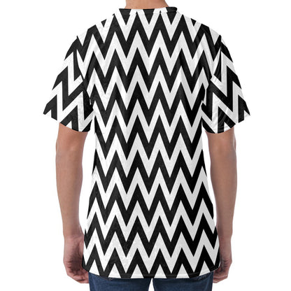 Black And White Zigzag Pattern Print Men's Velvet T-Shirt