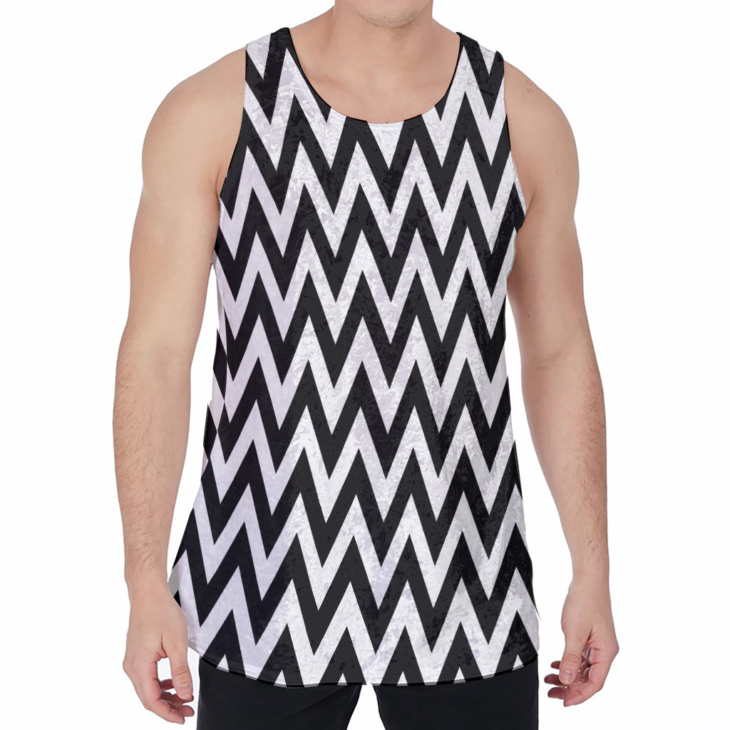 Black And White Zigzag Pattern Print Men's Velvet Tank Top