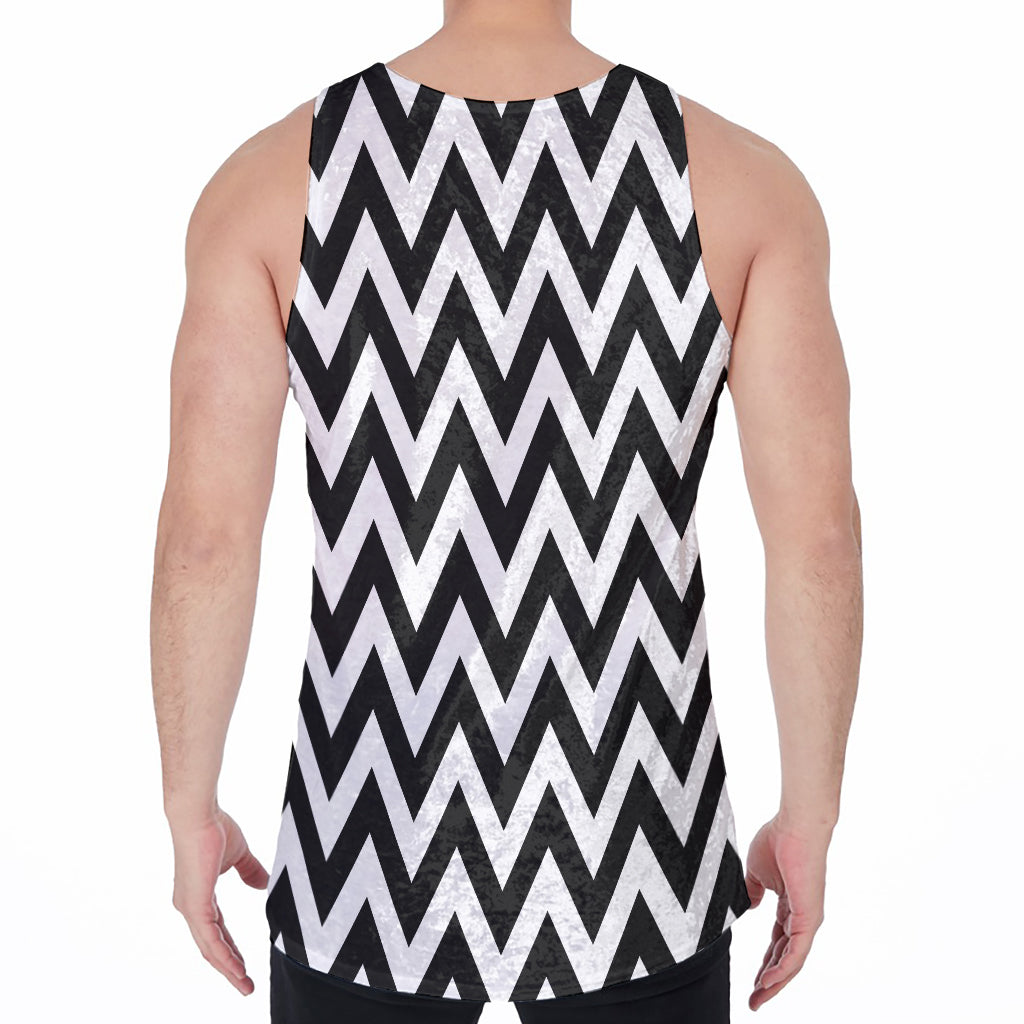 Black And White Zigzag Pattern Print Men's Velvet Tank Top