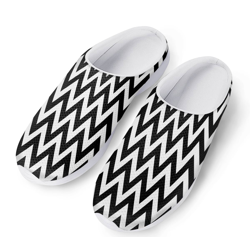 Black And White Zigzag Pattern Print Mesh Casual Shoes